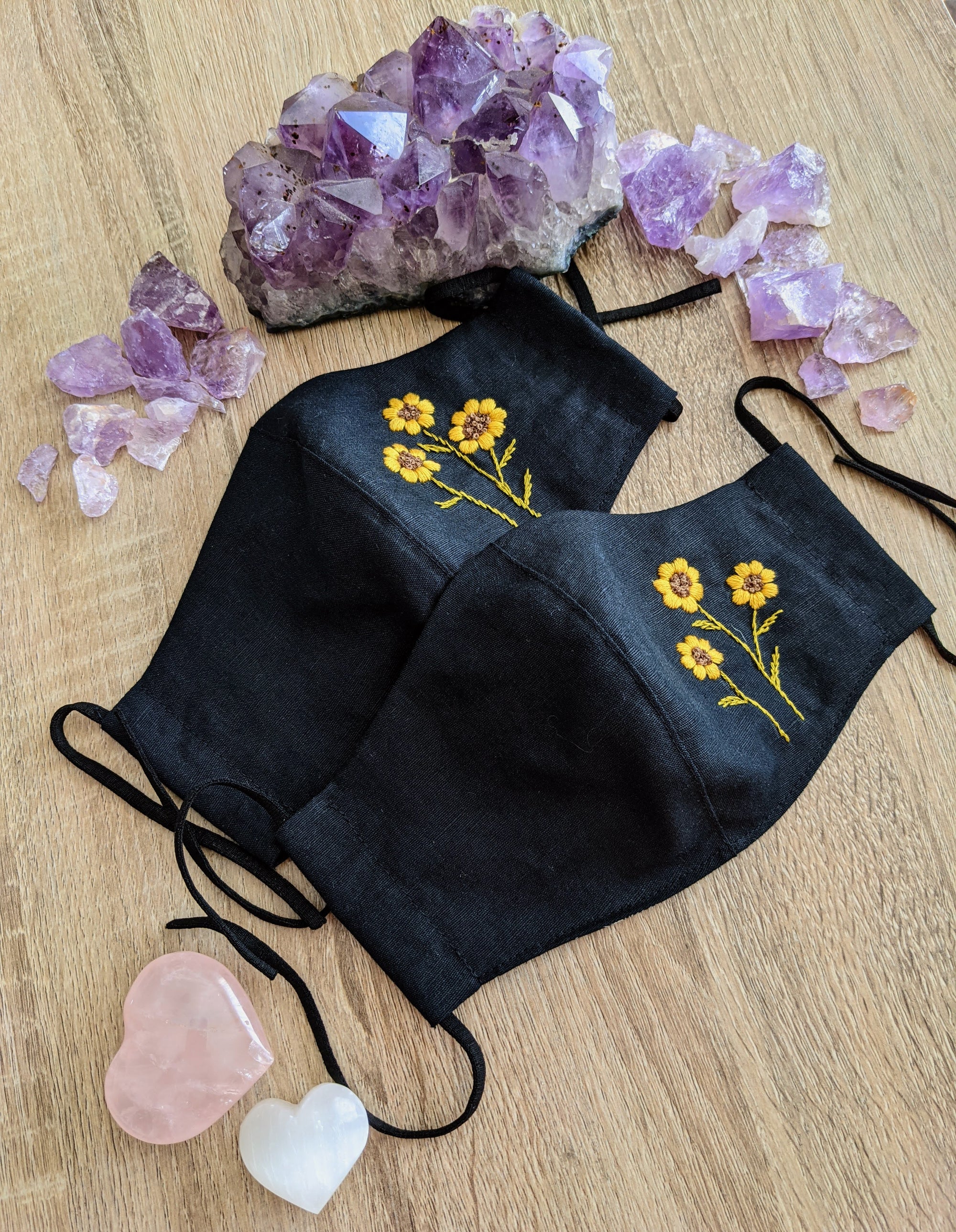 Dark Navy Hand Embroidery Flower Reusable Face mask 3 layers